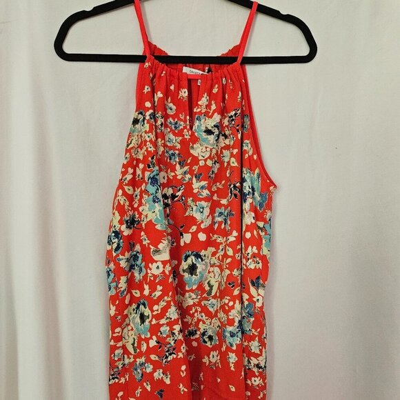 Collective Concepts Tops - Collective Concepts Red Yellow & Blue Floral Krissa Keyhole Halter Blouse Large